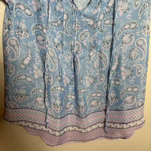 Como Vintage Blouse Women's Large V-Neck Floral Short Sleeve Tie Shirt Top - Picture 4 of 8